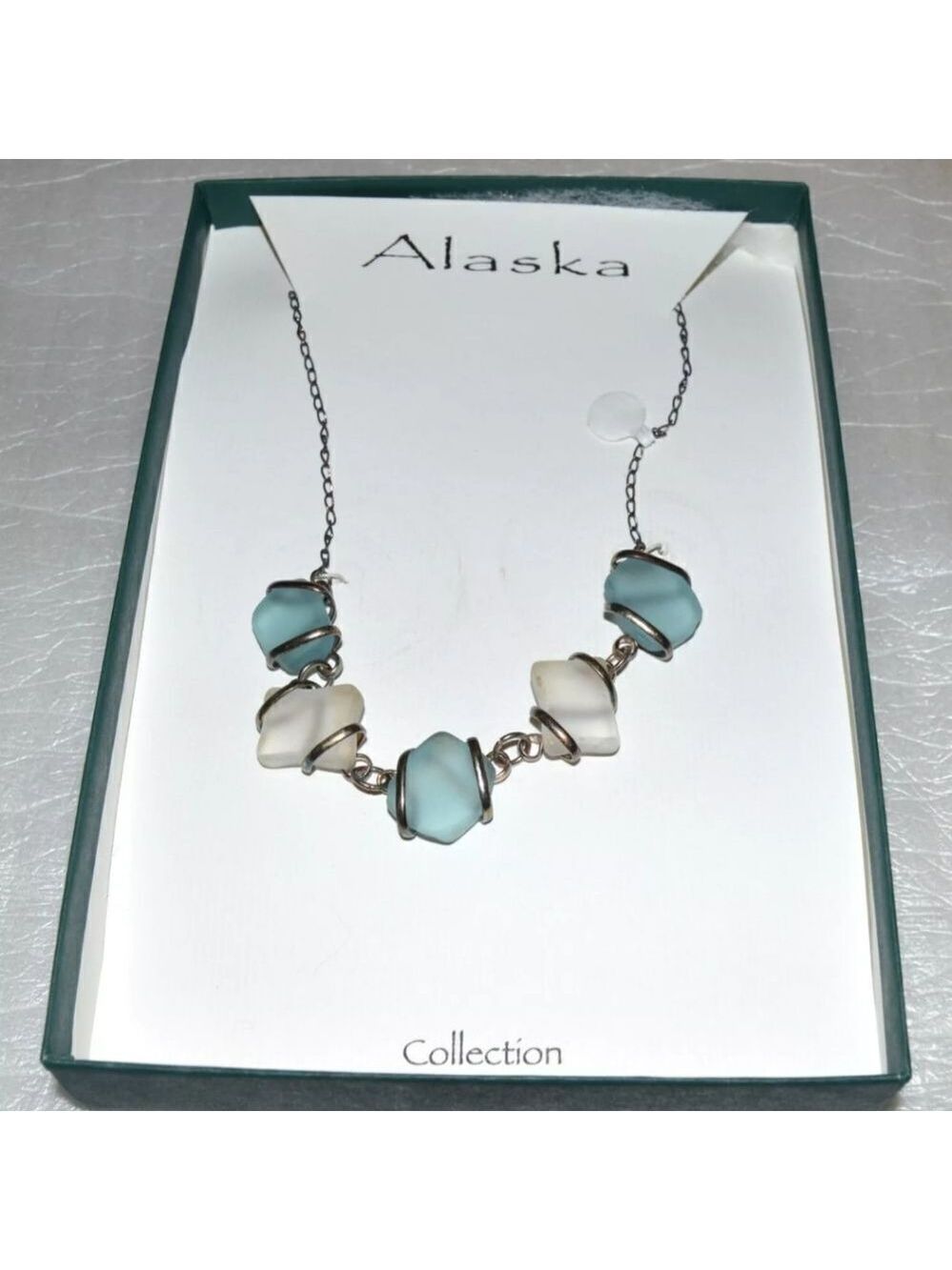Sea Glass Blue & White "Alaska" Sterling Silver NWT
